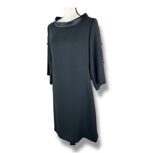 Teri Jon Womens Black Crepe Shift Dress Satin Detail Soutache Trim 3/4 Sleeve 12